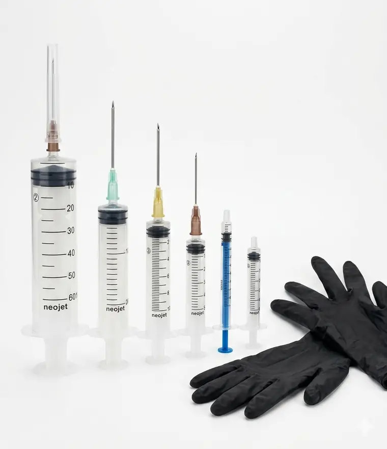 Jeringas, agujas y guantes